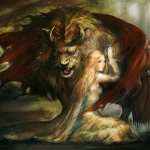 фэнтази картина девушка и лев